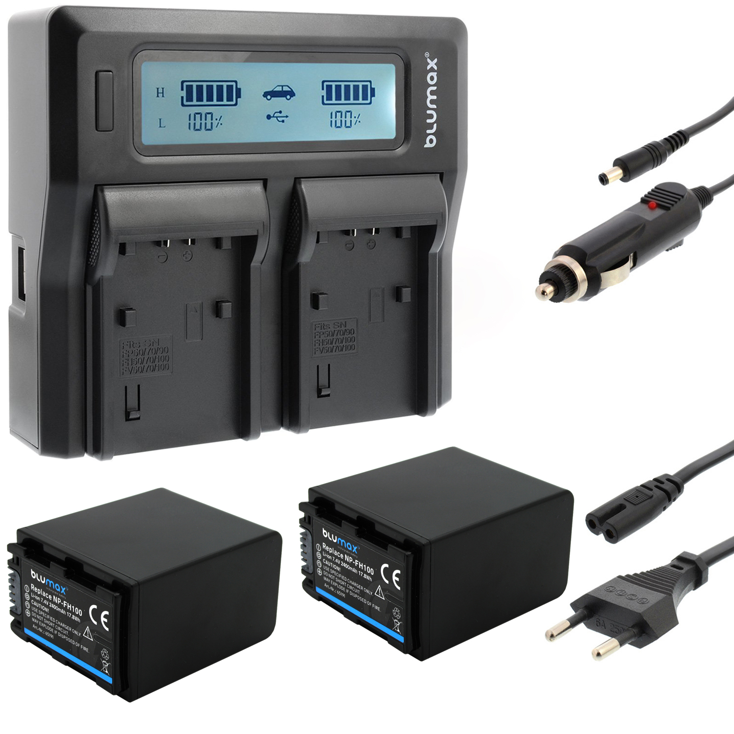 2x Akku für Sony NP-FH100 + Dual Charger | 65191-90105-90305