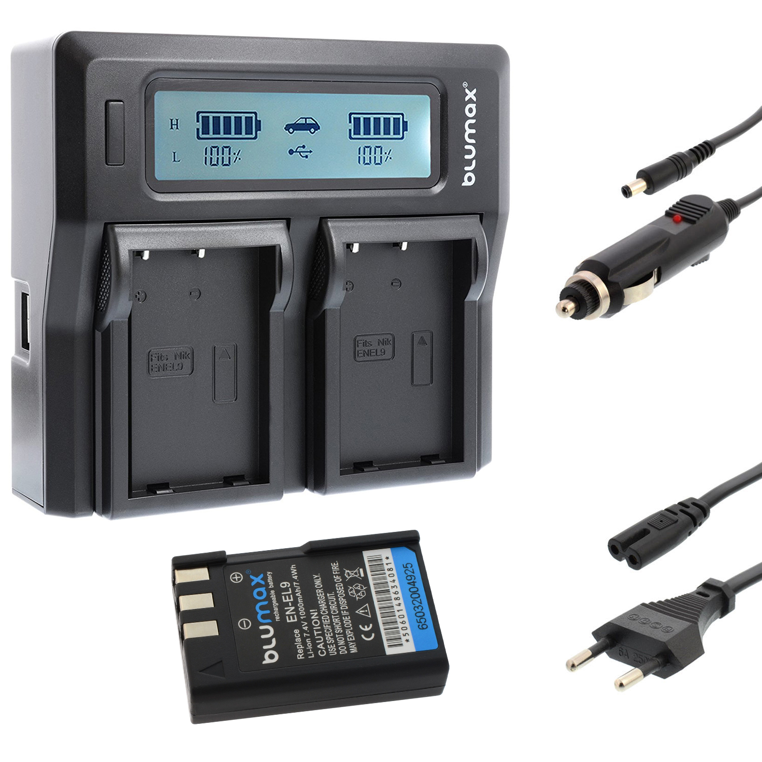 Akku für Nikon EN-EL9 + Dual Charger | 65032-90105-90308