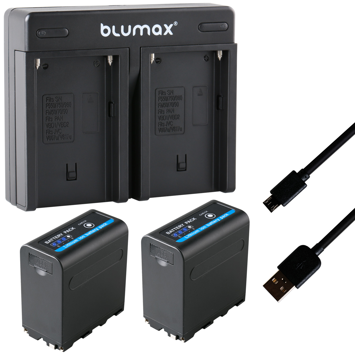 2x Akku für Sony NP-F980 + Dual Charger NP-F970 | 65234-90108-90302
