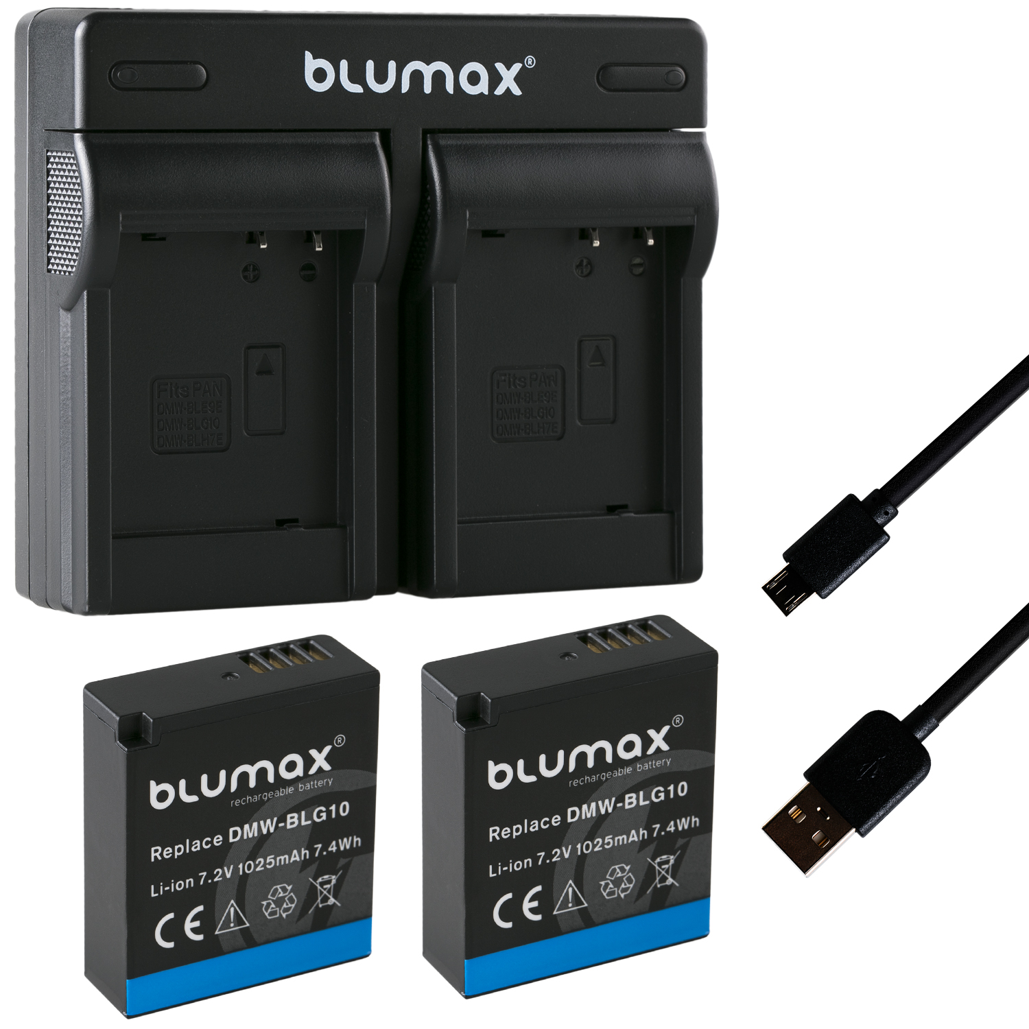 2x Akku für Panasonic DMW-BLG10 + Dual Charger | 90108-90378-65238