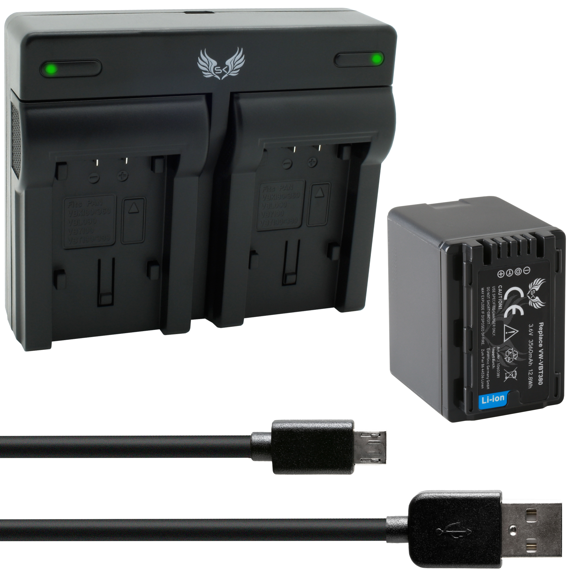 SK Akku für Panasonic VW-VBT380 E-K + Dual Charger 1060381 90109 90366