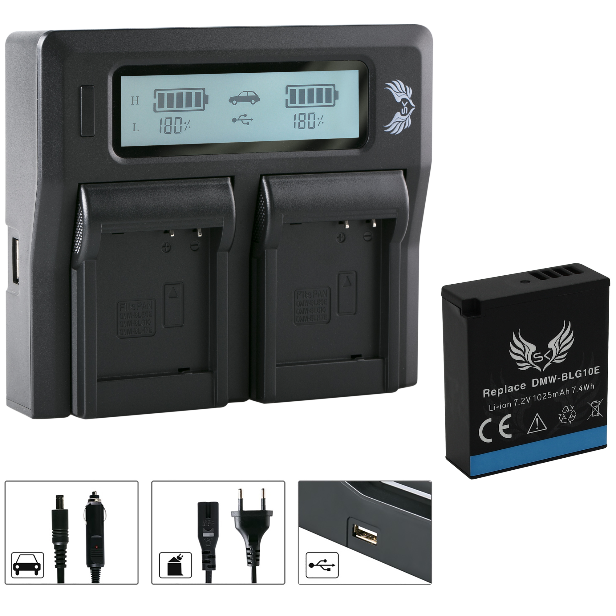 SK Akku für Panasonic DMW-BLG10E + Dual Charger 1065238-90105-90378