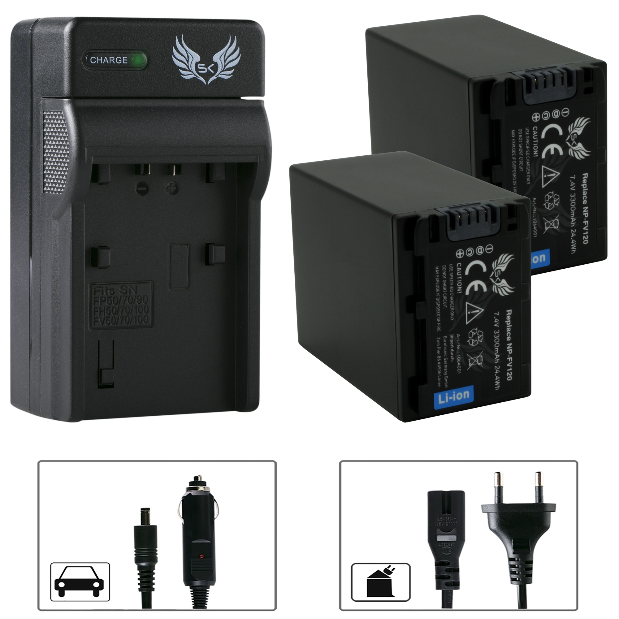 2x SK Akku für Sony NP-FV120 + Ladegerät | 1064001 90263 90305