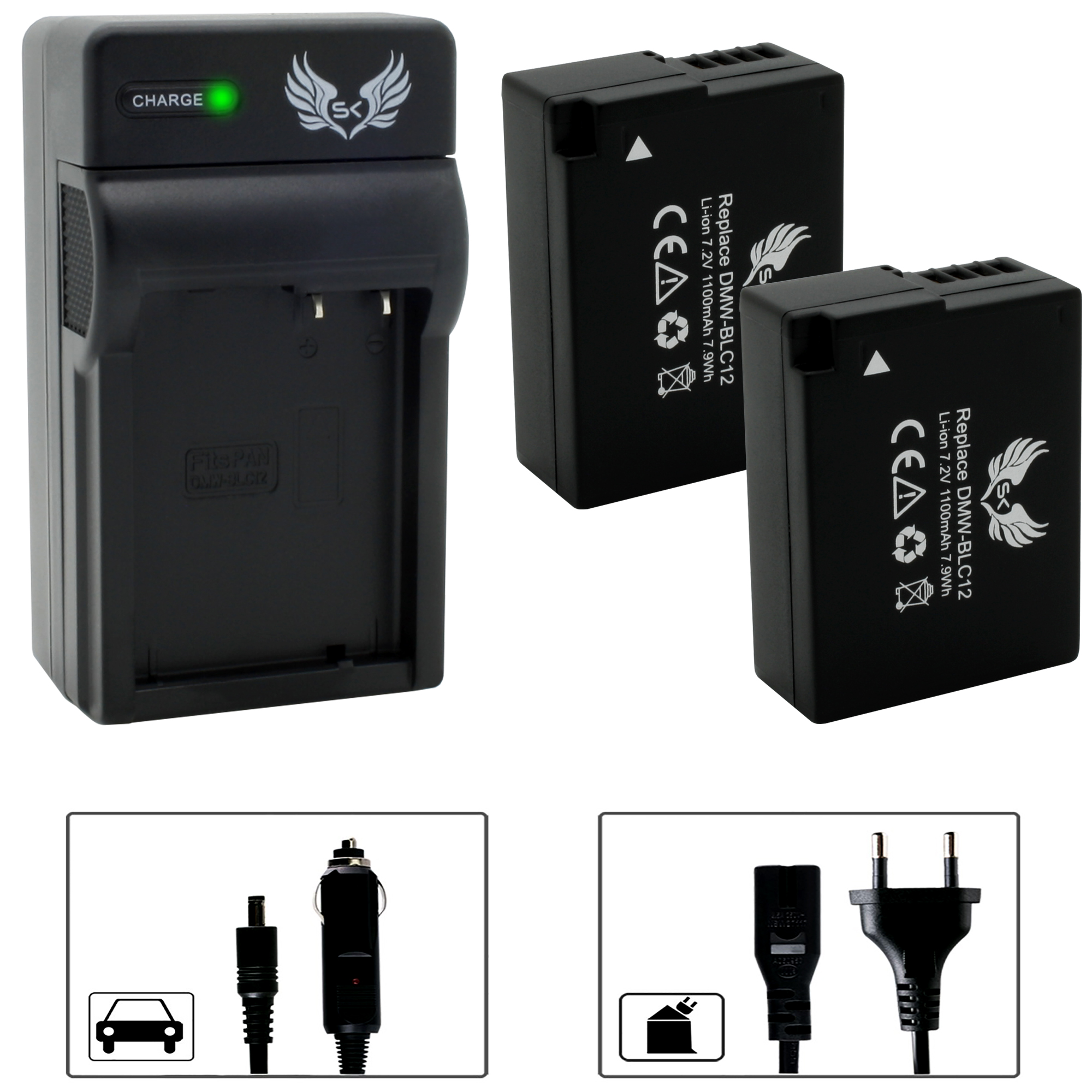 2x Akku für Panasonic DMW-BLC12E + Ladegerät Charger 65105-90263-90384