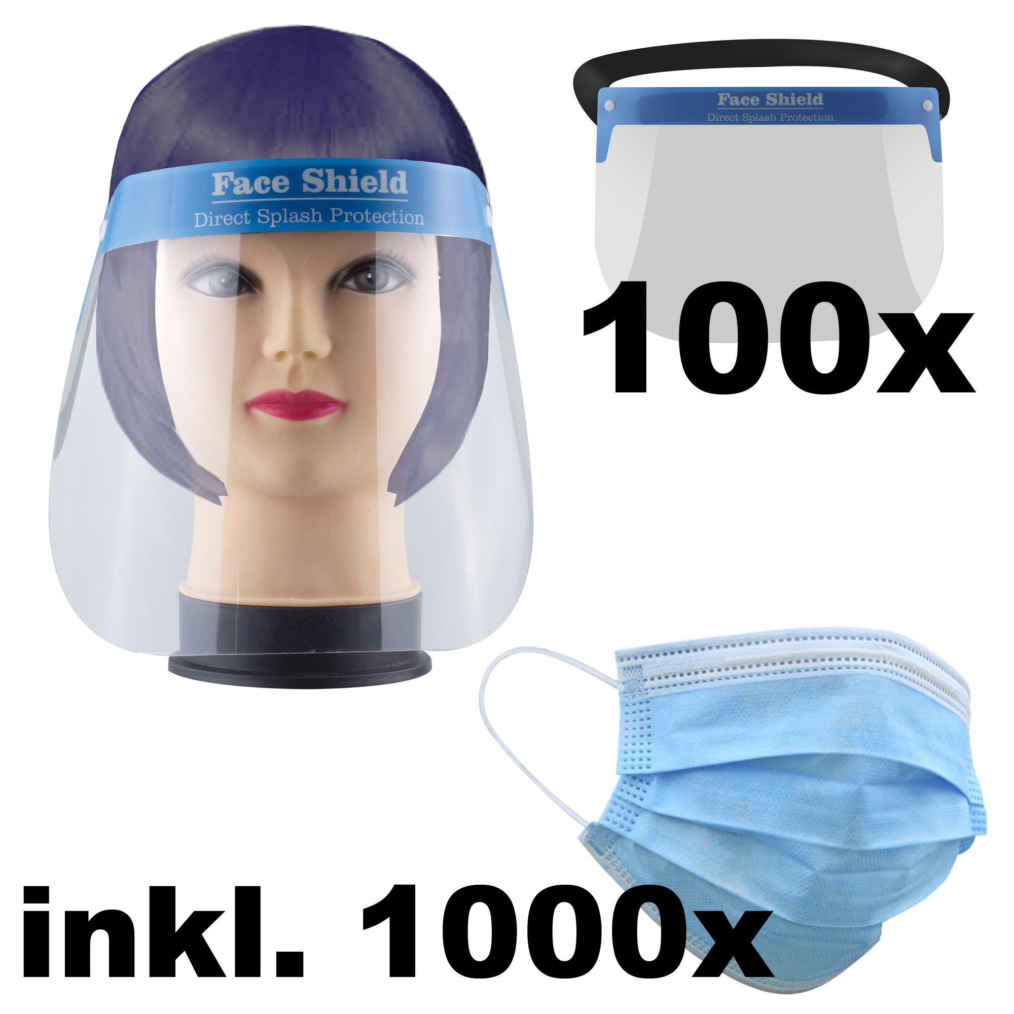 100x Gesichtsschutz Schutzmaske Schutzvisier Visier   1000x Einweg ...